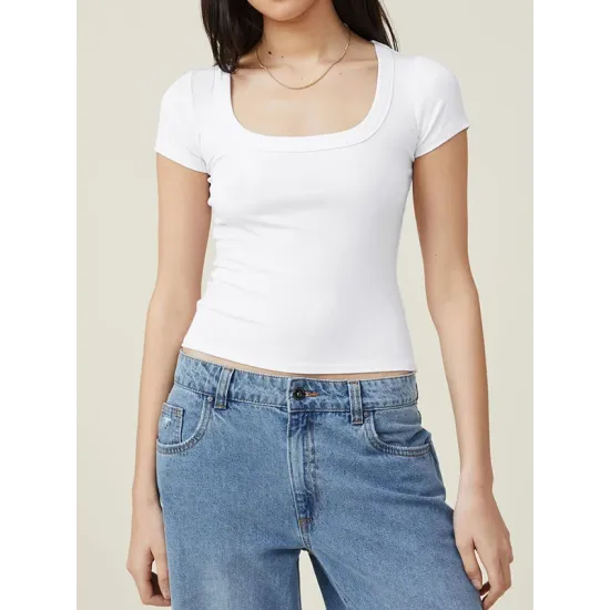 Solid Color Short Sleeves Skinny Square-neck T-Shirts Tops Solid Color Short Sleeves Skinny Square-neck T-Shirts Tops