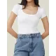 Solid Color Short Sleeves Skinny Square-neck T-Shirts Tops Solid Color Short Sleeves Skinny Square-neck T-Shirts Tops