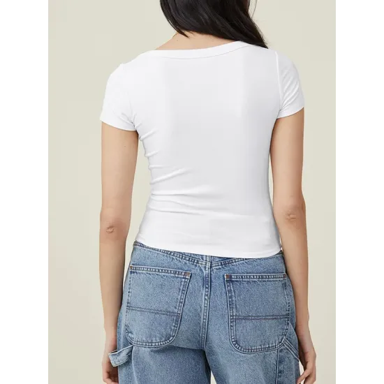 Solid Color Short Sleeves Skinny Square-neck T-Shirts Tops Solid Color Short Sleeves Skinny Square-neck T-Shirts Tops