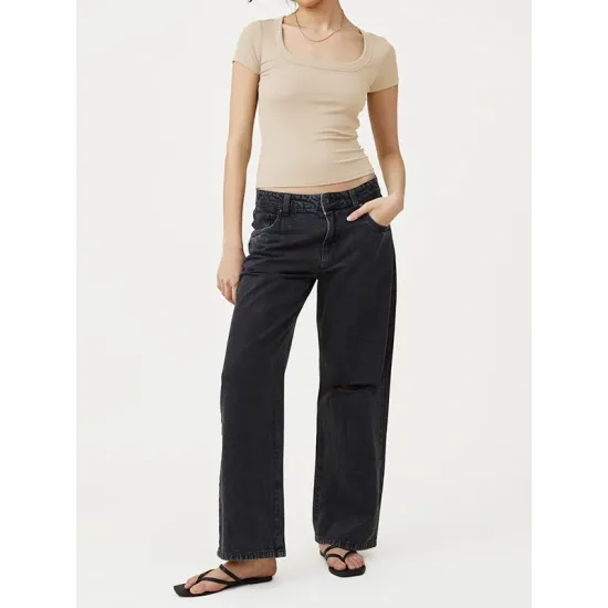 Solid Color Short Sleeves Skinny Square-neck T-Shirts Tops Solid Color Short Sleeves Skinny Square-neck T-Shirts Tops