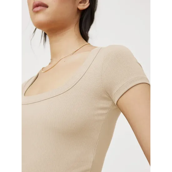 Solid Color Short Sleeves Skinny Square-neck T-Shirts Tops Solid Color Short Sleeves Skinny Square-neck T-Shirts Tops