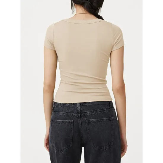 Solid Color Short Sleeves Skinny Square-neck T-Shirts Tops Solid Color Short Sleeves Skinny Square-neck T-Shirts Tops