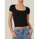 Solid Color Short Sleeves Skinny Square-neck T-Shirts Tops Solid Color Short Sleeves Skinny Square-neck T-Shirts Tops