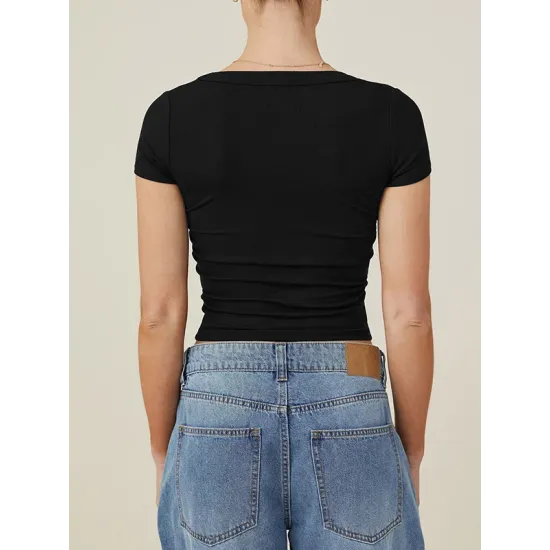 Solid Color Short Sleeves Skinny Square-neck T-Shirts Tops Solid Color Short Sleeves Skinny Square-neck T-Shirts Tops