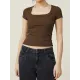 Solid Color Short Sleeves Skinny Square-neck T-Shirts Tops Solid Color Short Sleeves Skinny Square-neck T-Shirts Tops