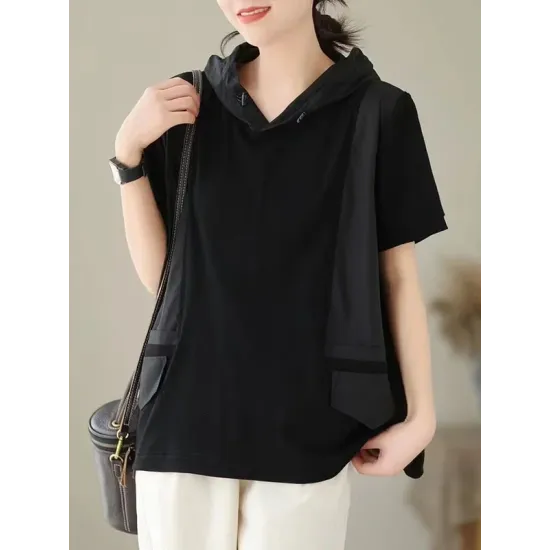 Drawstring Solid Color Split-Joint Hooded Loose Hooded T-Shirts Tops Drawstring Solid Color Split-Joint Hooded Loose Hooded T-Shirts Tops
