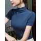 Solid Color Short Sleeves Skinny High-Neck T-Shirts Tops Solid Color Short Sleeves Skinny High-Neck T-Shirts Tops