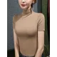 Solid Color Short Sleeves Skinny High-Neck T-Shirts Tops Solid Color Short Sleeves Skinny High-Neck T-Shirts Tops