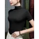 Solid Color Short Sleeves Skinny High-Neck T-Shirts Tops Solid Color Short Sleeves Skinny High-Neck T-Shirts Tops