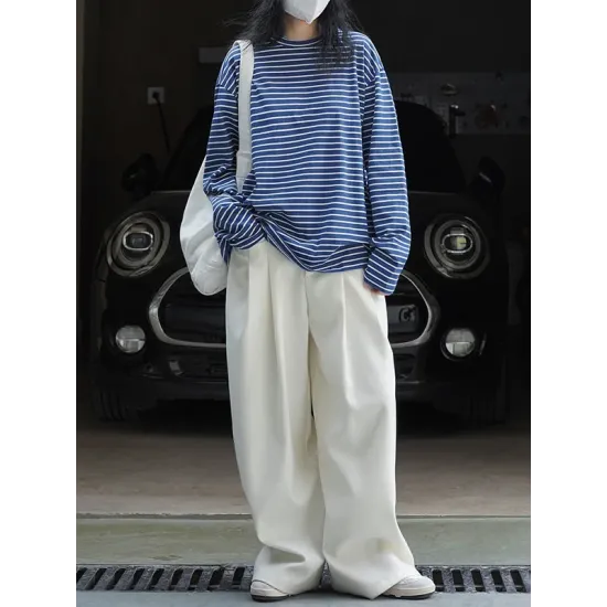 Striped Long Sleeves Round-neck T-Shirts Tops
