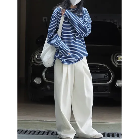 Striped Long Sleeves Round-neck T-Shirts Tops
