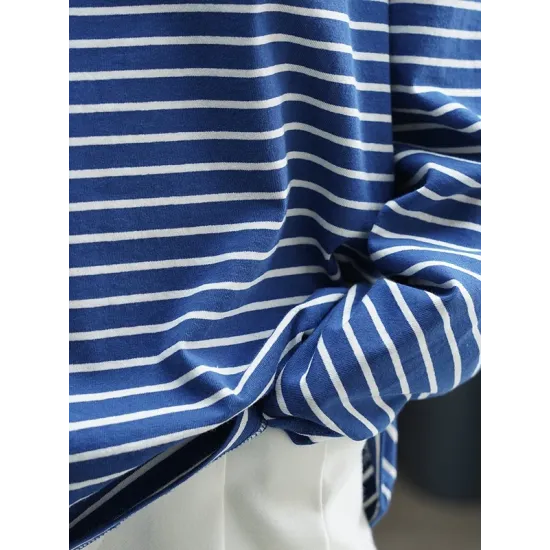 Striped Long Sleeves Round-neck T-Shirts Tops