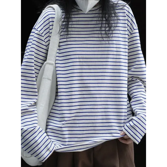Striped Long Sleeves Round-neck T-Shirts Tops