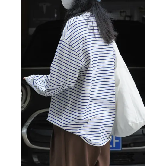 Striped Long Sleeves Round-neck T-Shirts Tops