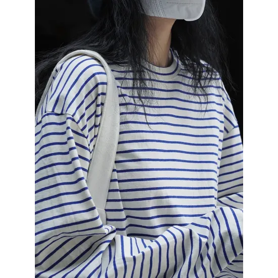 Striped Long Sleeves Round-neck T-Shirts Tops