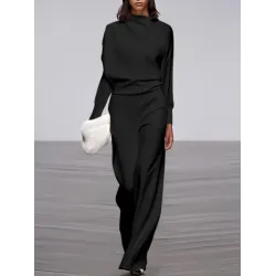 Long Sleeves Loose Solid Color Stand Collar T-Shirts Tops