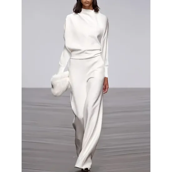 Long Sleeves Loose Solid Color Stand Collar T-Shirts Tops Long Sleeves Loose Solid Color Stand Collar T-Shirts Tops