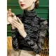 Gauze Letter Print Long Sleeves Skinny High-Neck T-Shirts Gauze Letter Print Long Sleeves Skinny High-Neck T-Shirts