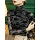 Gauze Letter Print Long Sleeves Skinny High-Neck T-Shirts Gauze Letter Print Long Sleeves Skinny High-Neck T-Shirts