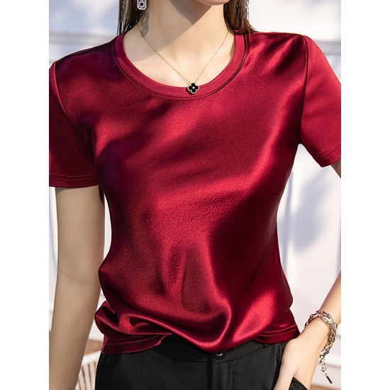 Solid Color Short Sleeves Round-neck T-Shirts Tops Solid Color Short Sleeves Round-neck T-Shirts Tops