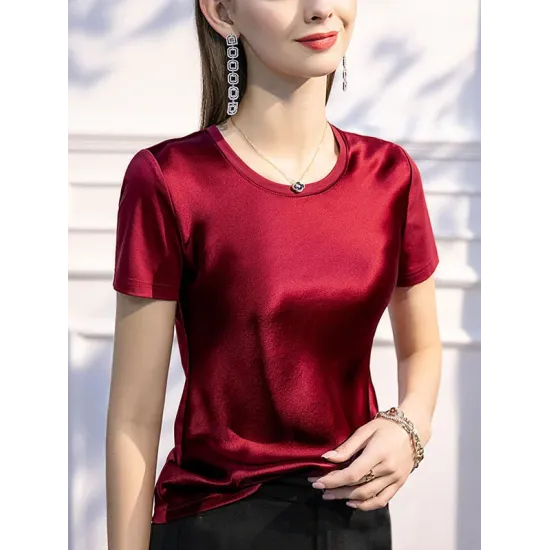 Solid Color Short Sleeves Round-neck T-Shirts Tops Solid Color Short Sleeves Round-neck T-Shirts Tops