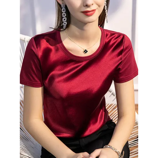Solid Color Short Sleeves Round-neck T-Shirts Tops Solid Color Short Sleeves Round-neck T-Shirts Tops