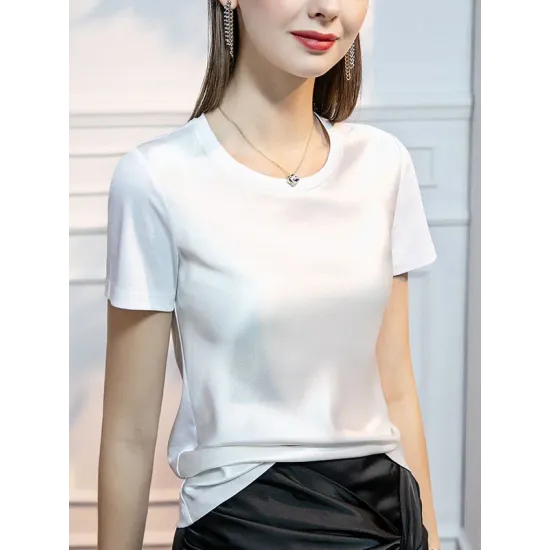 Solid Color Short Sleeves Round-neck T-Shirts Tops Solid Color Short Sleeves Round-neck T-Shirts Tops