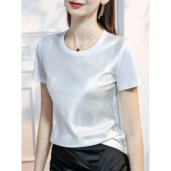 Solid Color Short Sleeves Round-neck T-Shirts Tops Solid Color Short Sleeves Round-neck T-Shirts Tops