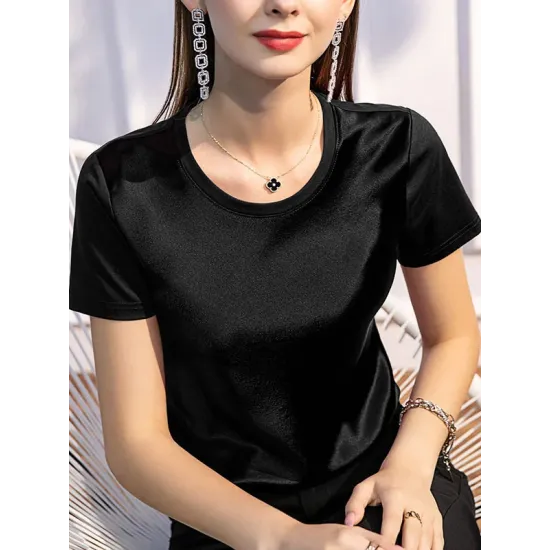 Solid Color Short Sleeves Round-neck T-Shirts Tops Solid Color Short Sleeves Round-neck T-Shirts Tops