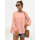 Casual Long Sleeves Puff Sleeves Solid Color Round-Neck T-Shirts Tops Casual Long Sleeves Puff Sleeves Solid Color Round-Neck T-Shirts Tops