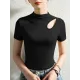 Hollow Solid Color Skinny Half Turtleneck T-Shirts Tops Hollow Solid Color Skinny Half Turtleneck T-Shirts Tops