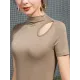 Hollow Solid Color Skinny Half Turtleneck T-Shirts Tops Hollow Solid Color Skinny Half Turtleneck T-Shirts Tops