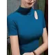 Hollow Solid Color Skinny Half Turtleneck T-Shirts Tops Hollow Solid Color Skinny Half Turtleneck T-Shirts Tops