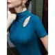 Hollow Solid Color Skinny Half Turtleneck T-Shirts Tops Hollow Solid Color Skinny Half Turtleneck T-Shirts Tops