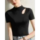 Hollow Solid Color Skinny Half Turtleneck T-Shirts Tops Hollow Solid Color Skinny Half Turtleneck T-Shirts Tops