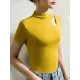 Hollow Solid Color Skinny Half Turtleneck T-Shirts Tops Hollow Solid Color Skinny Half Turtleneck T-Shirts Tops