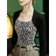 Casual Skinny Contrast Color Printed Square-Neck T-Shirts Tops Casual Skinny Contrast Color Printed Square-Neck T-Shirts Tops
