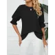 Pleated Solid Color Loose Puff Sleeves Round-Neck T-Shirts Tops