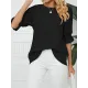Pleated Solid Color Loose Puff Sleeves Round-Neck T-Shirts Tops