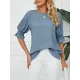 Pleated Solid Color Loose Puff Sleeves Round-Neck T-Shirts Tops