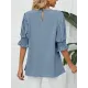 Pleated Solid Color Loose Puff Sleeves Round-Neck T-Shirts Tops