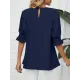 Pleated Solid Color Loose Puff Sleeves Round-Neck T-Shirts Tops