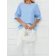 Pleated Solid Color Loose Puff Sleeves Round-Neck T-Shirts Tops