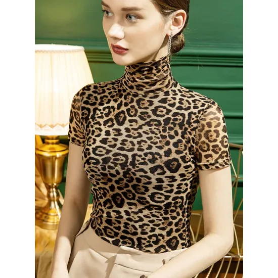 Urban Skinny Leopard High-Neck T-Shirts Tops Urban Skinny Leopard High-Neck T-Shirts Tops