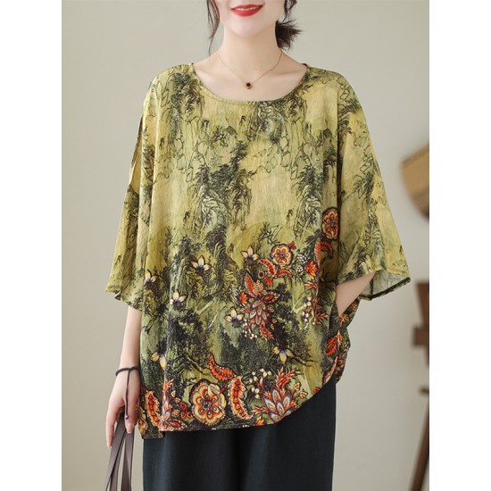 Printed Loose Short Sleeves Round-Neck T-Shirts Tops Printed Loose Short Sleeves Round-Neck T-Shirts Tops