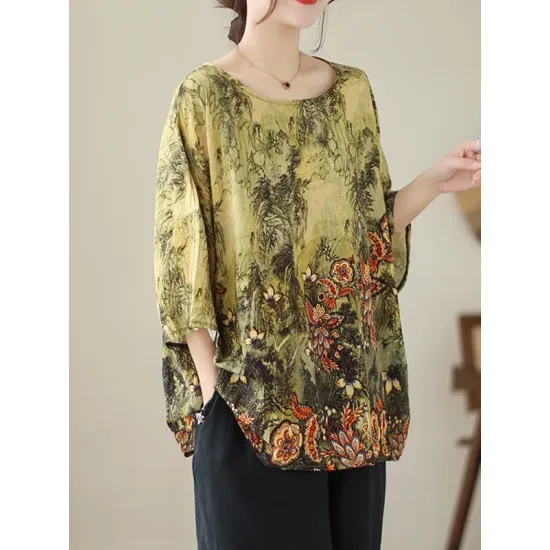 Printed Loose Short Sleeves Round-Neck T-Shirts Tops Printed Loose Short Sleeves Round-Neck T-Shirts Tops