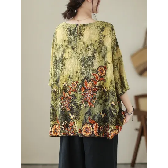 Printed Loose Short Sleeves Round-Neck T-Shirts Tops Printed Loose Short Sleeves Round-Neck T-Shirts Tops