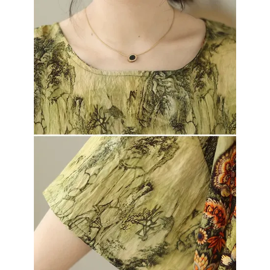 Printed Loose Short Sleeves Round-Neck T-Shirts Tops Printed Loose Short Sleeves Round-Neck T-Shirts Tops