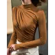 Long Sleeves Skinny Pleated Solid Color High-Neck T-Shirts Tops Long Sleeves Skinny Pleated Solid Color High-Neck T-Shirts Tops