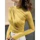 Long Sleeves Skinny Pleated Solid Color High-Neck T-Shirts Tops Long Sleeves Skinny Pleated Solid Color High-Neck T-Shirts Tops